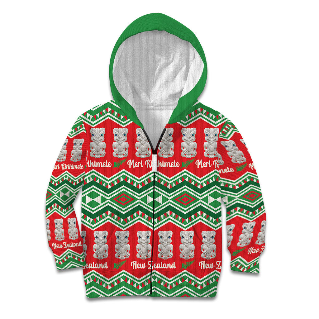 New Zealand Christmas In July Kid Hoodie Meri Kirihimete Hei Tiki Taniko Motifs Seamless