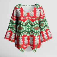 New Zealand Christmas In July Kimono Sleeve Blouse Meri Kirihimete Hei Tiki Taniko Motifs Seamless