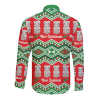 New Zealand Christmas In July Long Sleeve Button Shirt Meri Kirihimete Hei Tiki Taniko Motifs Seamless