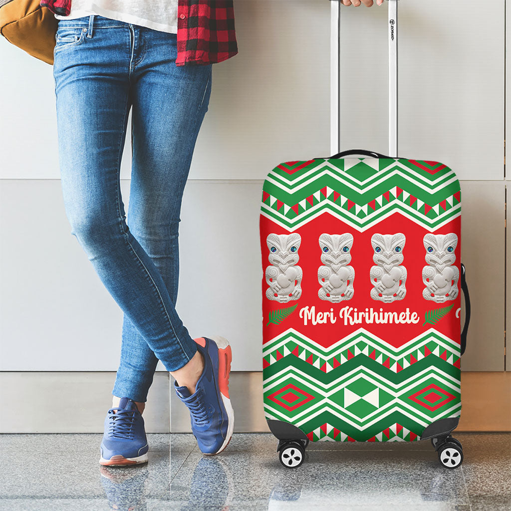 New Zealand Christmas In July Luggage Cover Meri Kirihimete Hei Tiki Taniko Motifs Seamless