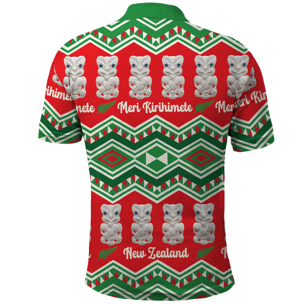 New Zealand Christmas In July Polo Shirt Meri Kirihimete Hei Tiki Taniko Motifs Seamless