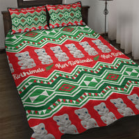 New Zealand Christmas In July Quilt Bed Set Meri Kirihimete Hei Tiki Taniko Motifs Seamless