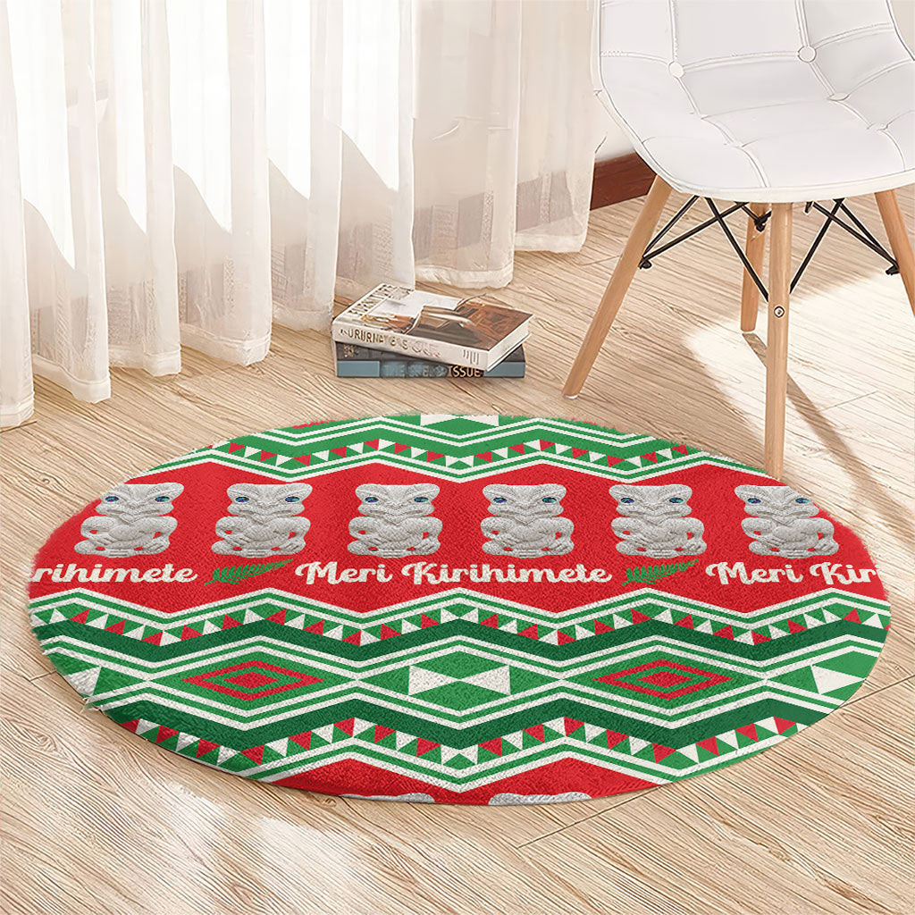 New Zealand Christmas In July Round Carpet Meri Kirihimete Hei Tiki Taniko Motifs Seamless