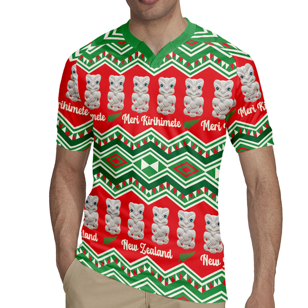 New Zealand Christmas In July Rugby Jersey Meri Kirihimete Hei Tiki Taniko Motifs Seamless