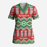 New Zealand Christmas In July Scrub Top Meri Kirihimete Hei Tiki Taniko Motifs Seamless