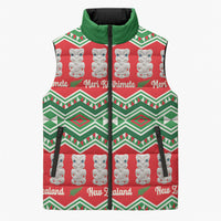 New Zealand Christmas In July Sleeveless Puffer Jacket Meri Kirihimete Hei Tiki Taniko Motifs Seamless