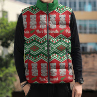 New Zealand Christmas In July Sleeveless Puffer Jacket Meri Kirihimete Hei Tiki Taniko Motifs Seamless