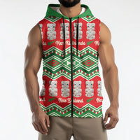 New Zealand Christmas In July Sleeveless Zip Hoodie Meri Kirihimete Hei Tiki Taniko Motifs Seamless