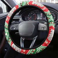 New Zealand Christmas In July Steering Wheel Cover Meri Kirihimete Hei Tiki Taniko Motifs Seamless