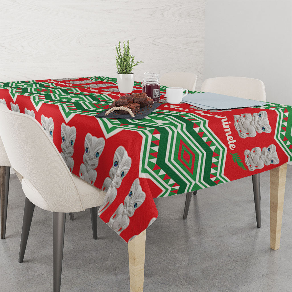 New Zealand Christmas In July Tablecloth Meri Kirihimete Hei Tiki Taniko Motifs Seamless