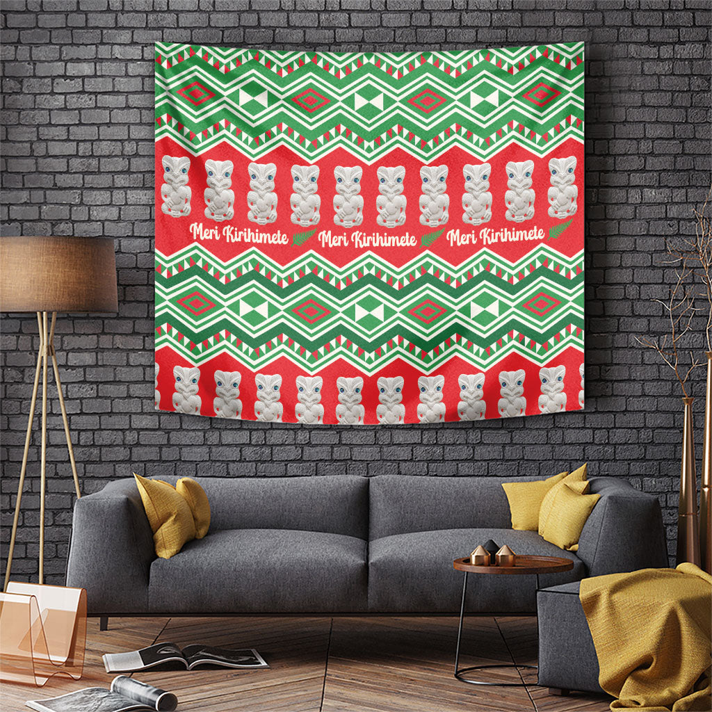 New Zealand Christmas In July Tapestry Meri Kirihimete Hei Tiki Taniko Motifs Seamless