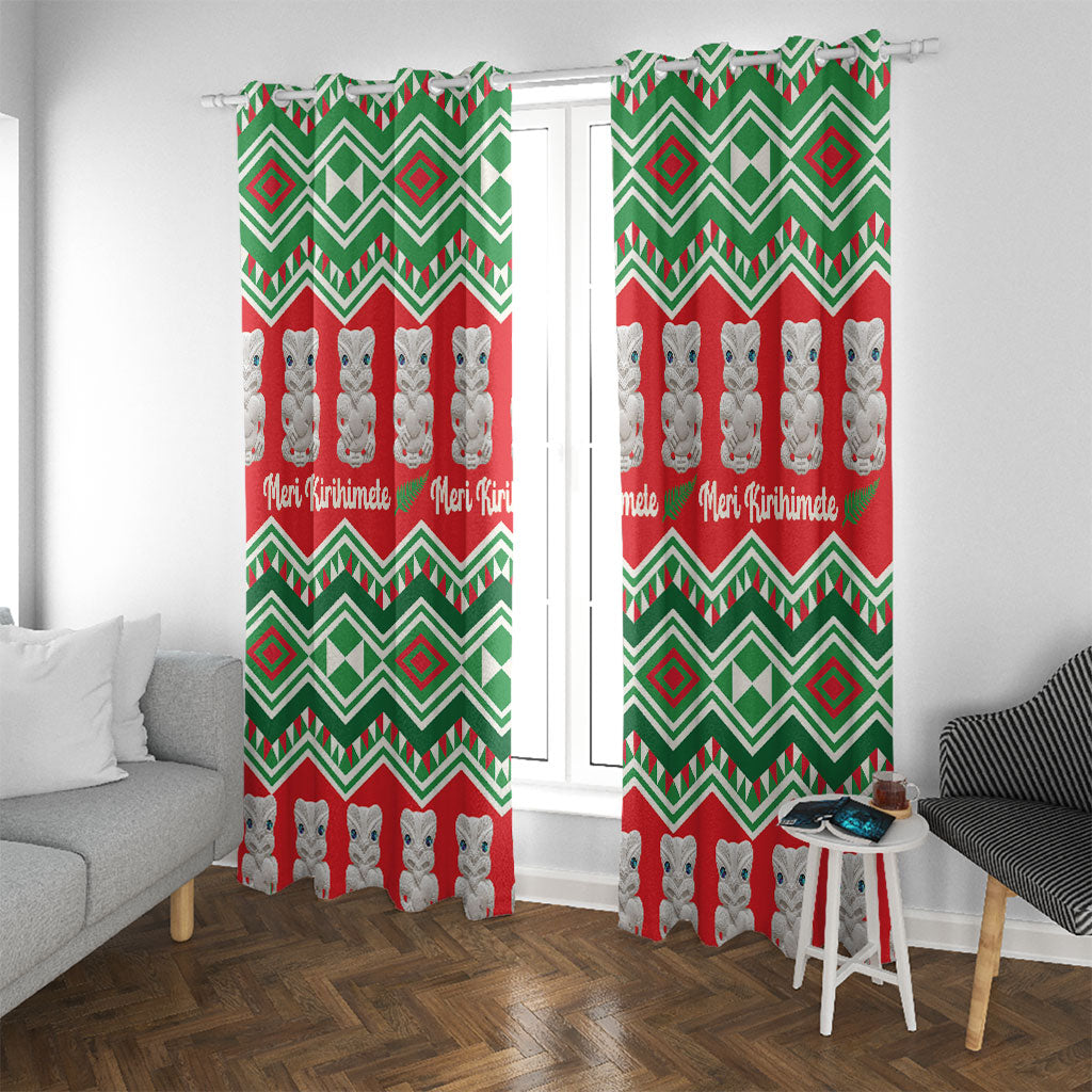 New Zealand Christmas In July Window Curtain Meri Kirihimete Hei Tiki Taniko Motifs Seamless