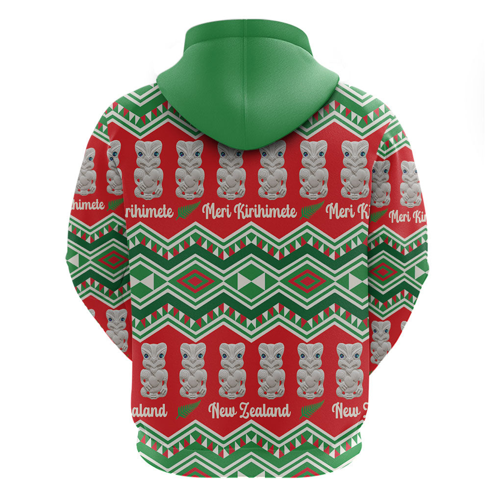 New Zealand Christmas In July Zip Hoodie Meri Kirihimete Hei Tiki Taniko Motifs Seamless