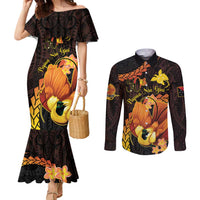 Papua New Guinea Independence Day Couples Matching Mermaid Dress and Long Sleeve Button Shirt 50th Anniversary Papua Niu Gini Bird Of Paradise LT14