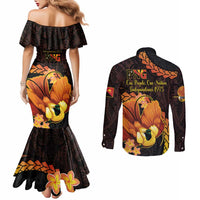 Papua New Guinea Independence Day Couples Matching Mermaid Dress and Long Sleeve Button Shirt 50th Anniversary Papua Niu Gini Bird Of Paradise LT14