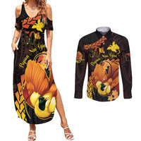 Papua New Guinea Independence Day Couples Matching Summer Maxi Dress and Long Sleeve Button Shirt 50th Anniversary Papua Niu Gini Bird Of Paradise LT14