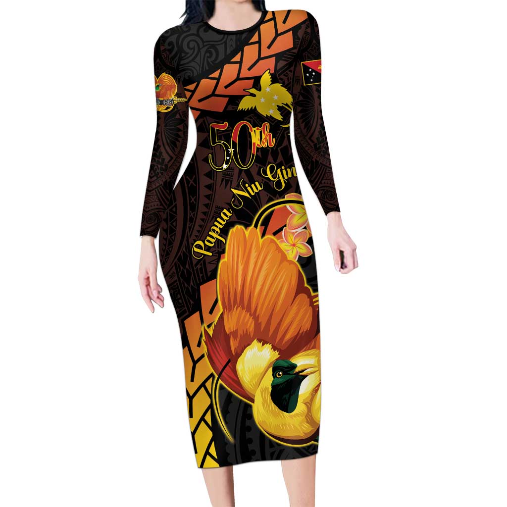 Papua New Guinea Independence Day Family Matching Long Sleeve Bodycon Dress and Hawaiian Shirt 50th Anniversary Papua Niu Gini Bird Of Paradise LT14