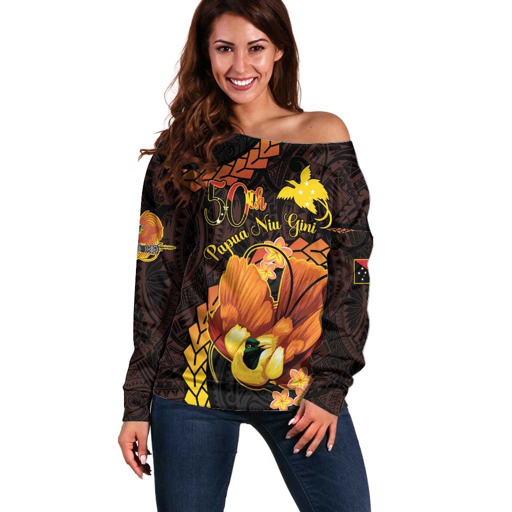 Papua New Guinea Independence Day Off Shoulder Sweater 50th Anniversary Papua Niu Gini Bird Of Paradise LT14