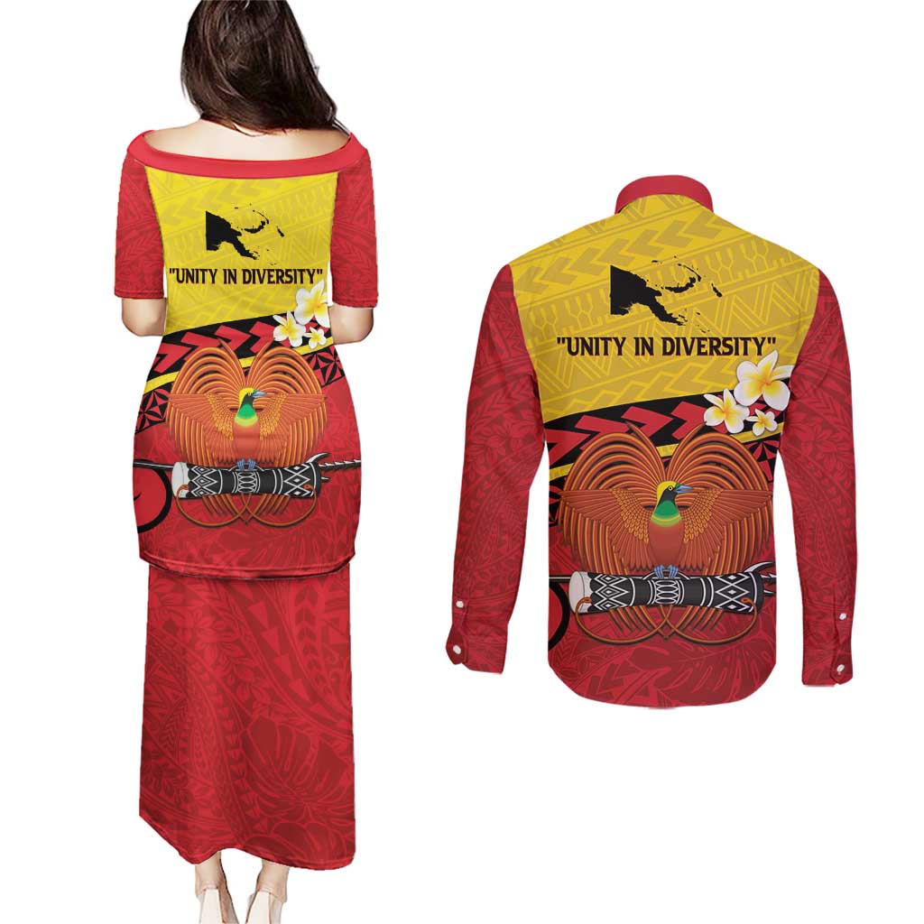 Papua New Guinea Independence Day Couples Matching Puletasi and Long Sleeve Button Shirt Since 1975 Unity In Diversity