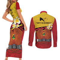 Papua New Guinea Independence Day Couples Matching Short Sleeve Bodycon Dress and Long Sleeve Button Shirt Since 1975 Unity In Diversity