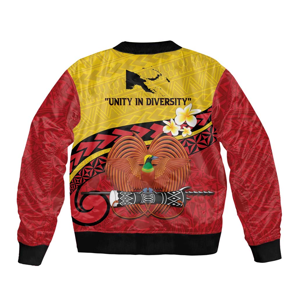 Papua New Guinea Independence Day Sleeve Zip Bomber Jacket Since 1975 Unity In Diversity
