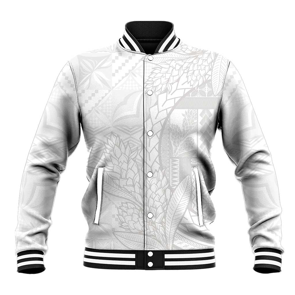 Samoa White Sunday Baseball Jacket Lotu Tamaiti Siapo With Teuila LT14 Unisex White - Polynesian Pride