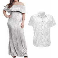 Samoa White Sunday Couples Matching Off Shoulder Maxi Dress and Hawaiian Shirt Lotu Tamaiti Siapo With Teuila
