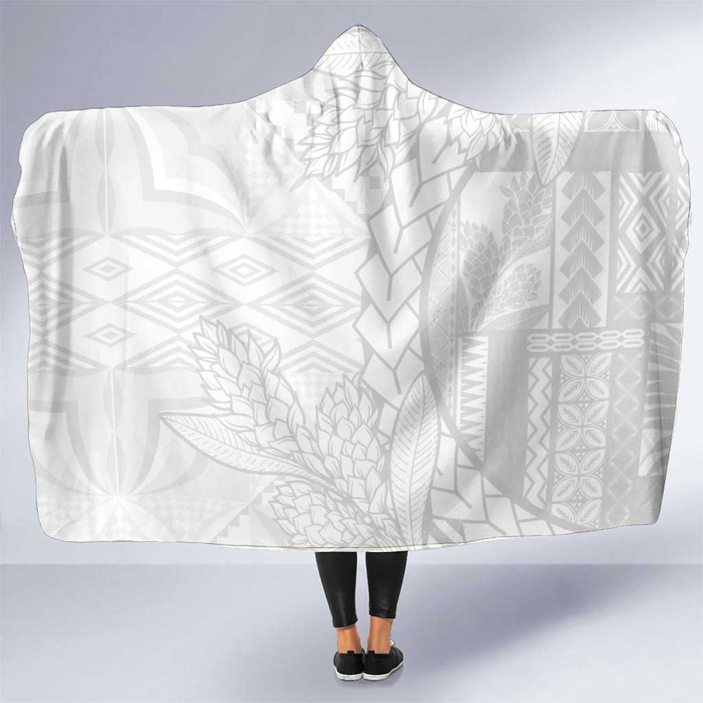 Samoa White Sunday Hooded Blanket Lotu Tamaiti Siapo With Teuila LT14 One Size White - Polynesian Pride