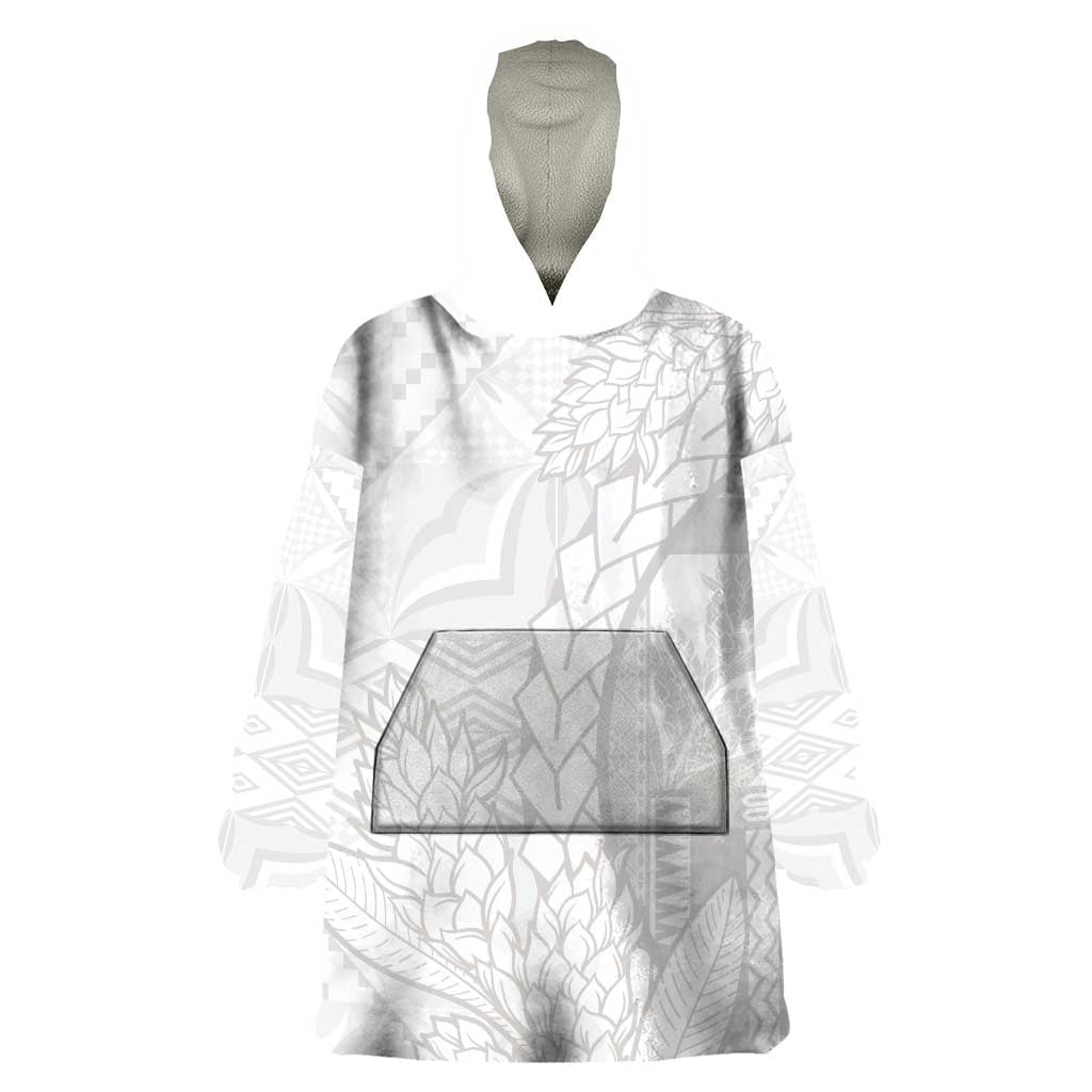Samoa White Sunday Wearable Blanket Hoodie Lotu Tamaiti Siapo With Teuila LT14 One Size White - Polynesian Pride