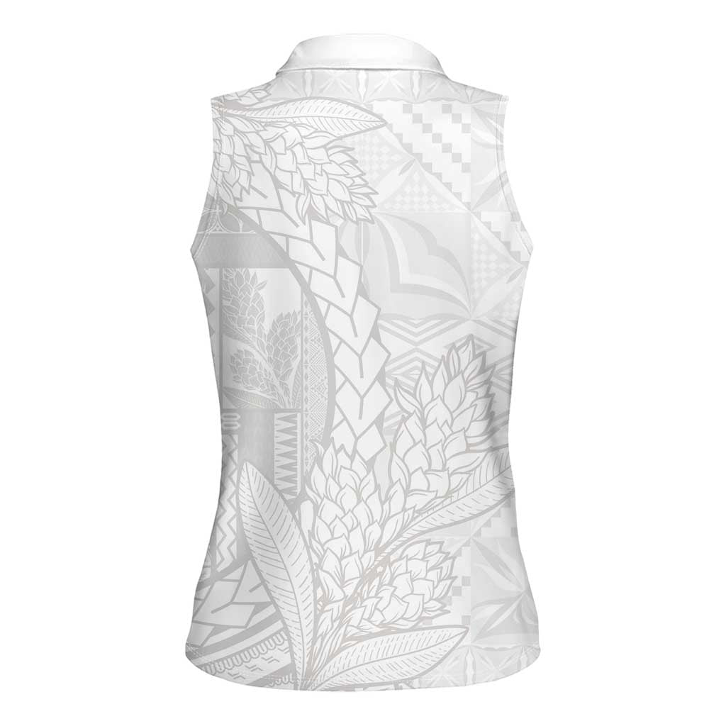 Samoa White Sunday Women Sleeveless Polo Shirt Lotu Tamaiti Siapo With Teuila