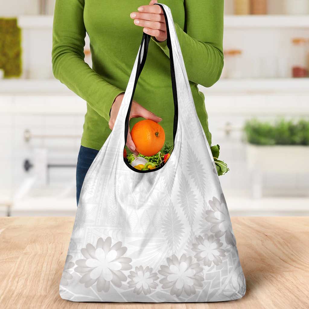 Tonga White Sunday Grocery Bag Manuia le Aso Sa o Tamaiti Heilala With Ngatu Pattern