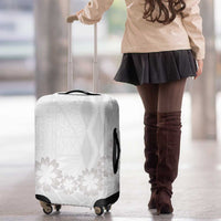 Tonga White Sunday Luggage Cover Manuia le Aso Sa o Tamaiti Heilala With Ngatu Pattern