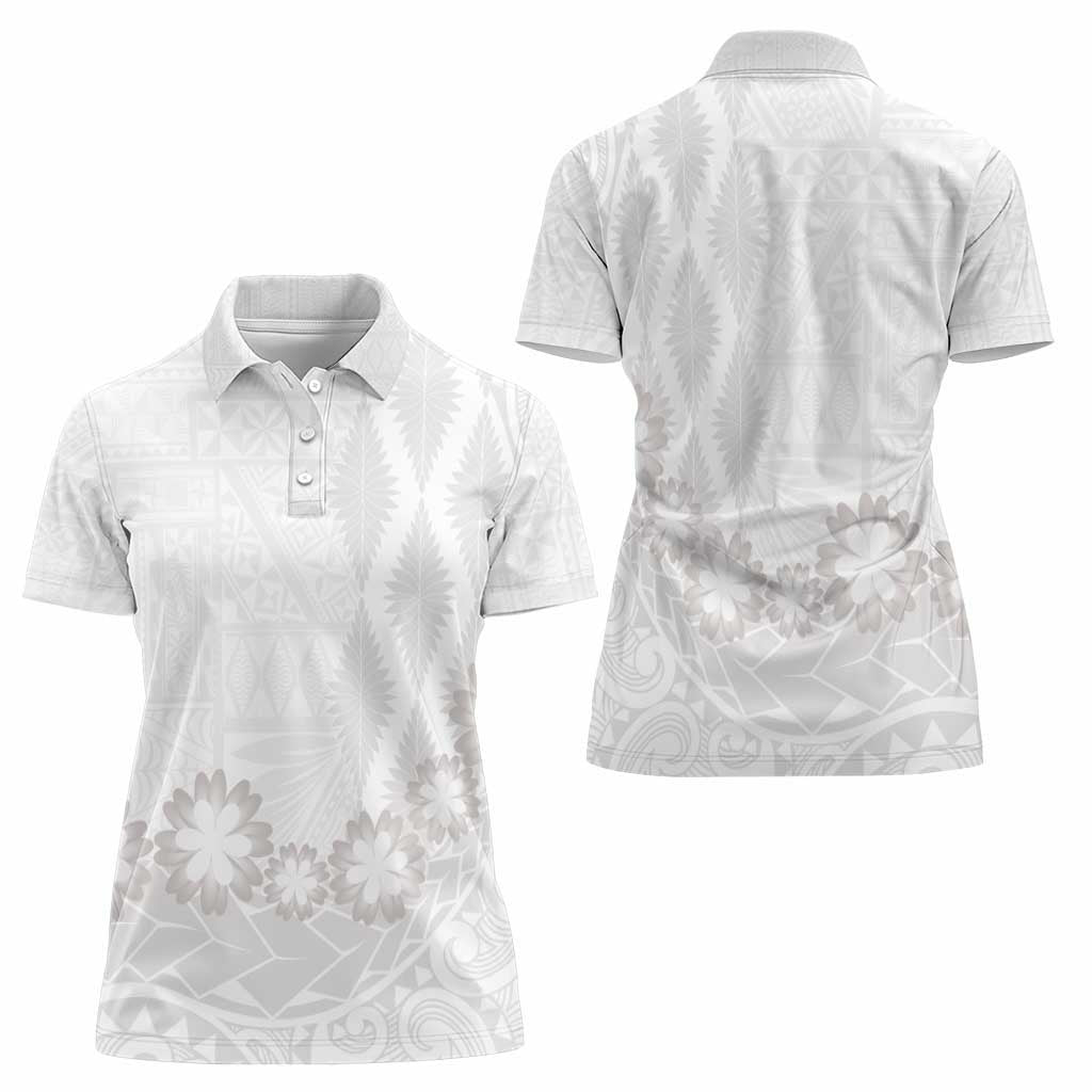 Tonga White Sunday Women Polo Shirt Manuia le Aso Sa o Tamaiti Heilala With Ngatu Pattern