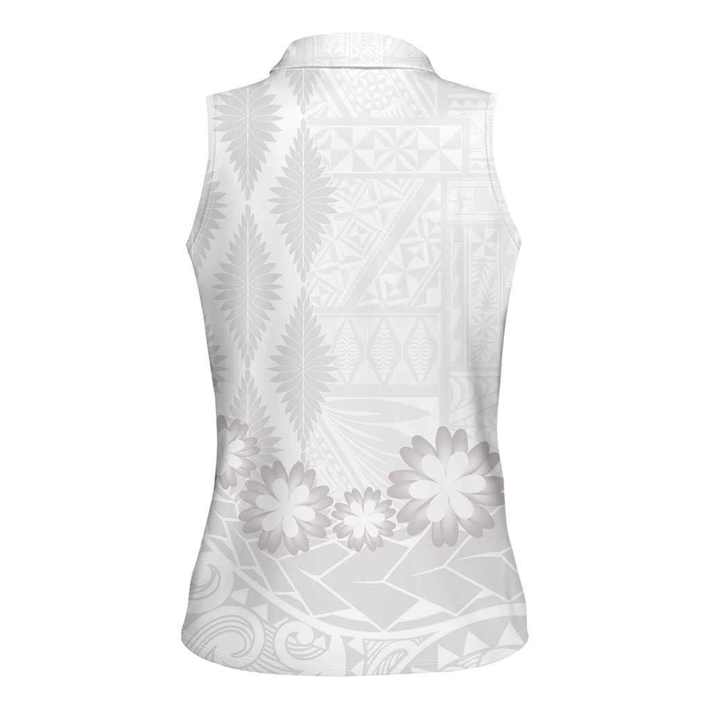 Tonga White Sunday Women Sleeveless Polo Shirt Manuia le Aso Sa o Tamaiti Heilala With Ngatu Pattern