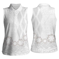 Tonga White Sunday Women Sleeveless Polo Shirt Manuia le Aso Sa o Tamaiti Heilala With Ngatu Pattern