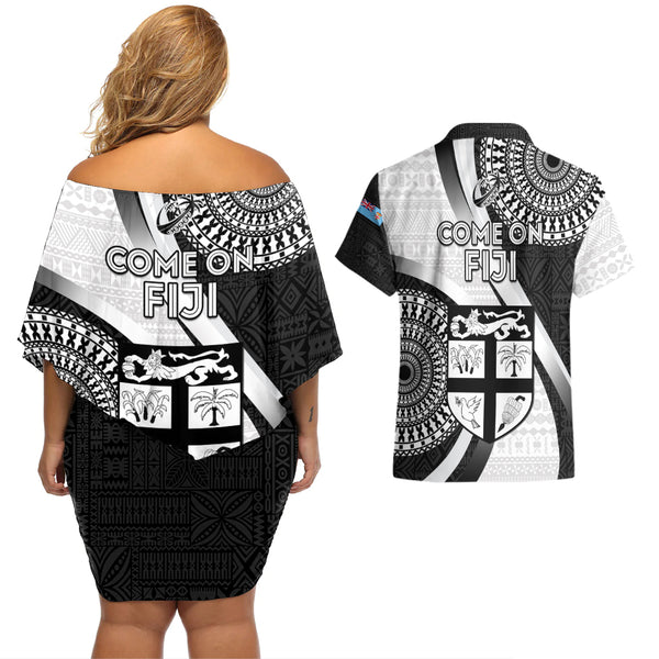 Fiji Rugby Off The Shoulder Long Sleeve Dress World Cup 2023 Go Champions Fijian Tapa Black Version LT14 main image 1