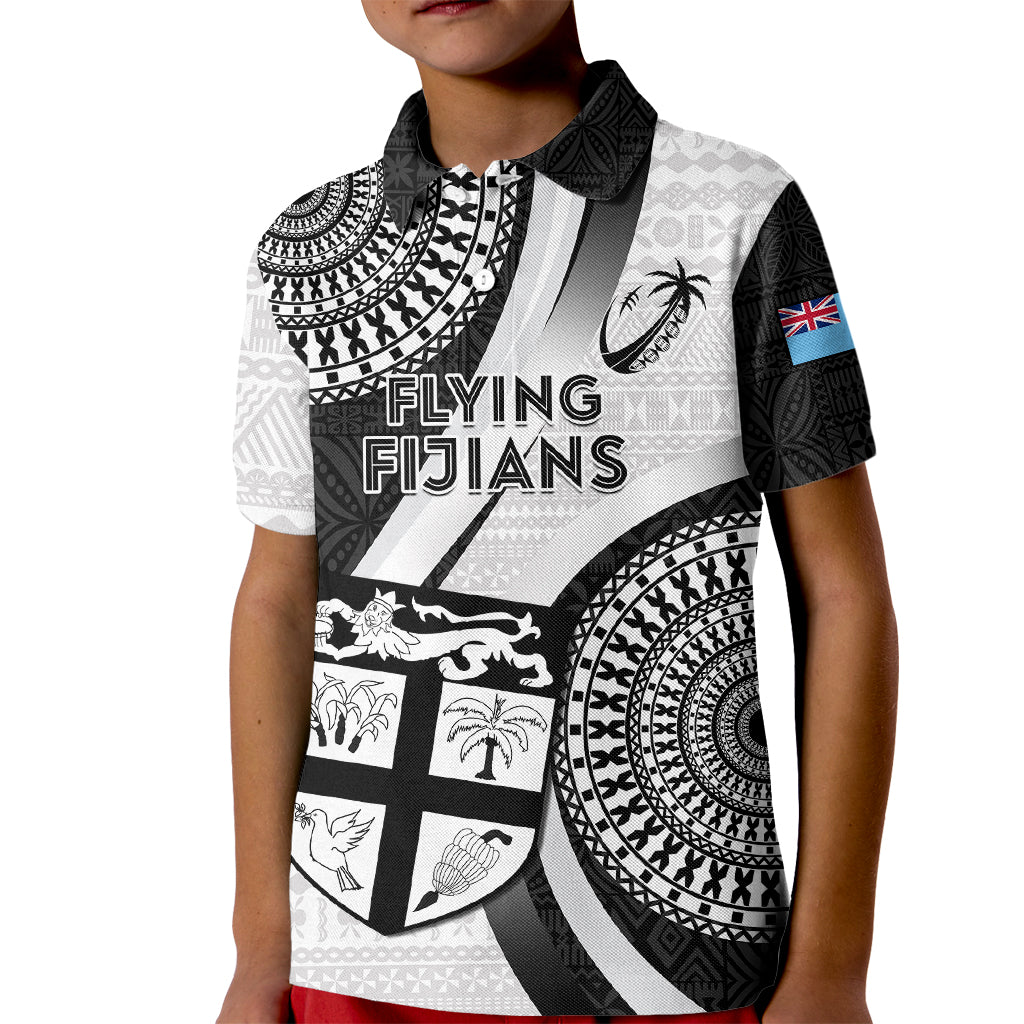 Fiji Rugby Kid Polo Shirt World Cup 2023 Go Champions Fijian Tapa Black Version LT14 Kid Black - Polynesian Pride