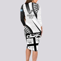 Fiji Rugby Long Sleeve Bodycon Dress World Cup 2023 Go Champions Fijian Tapa Black Version LT14 - Polynesian Pride