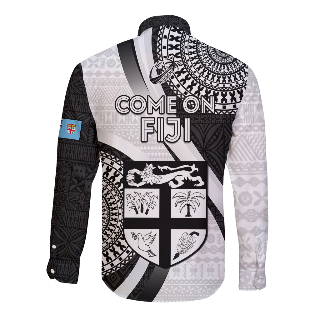 Fiji Rugby Long Sleeve Button Shirt World Cup 2023 Go Champions Fijian Tapa Black Version LT14 - Polynesian Pride