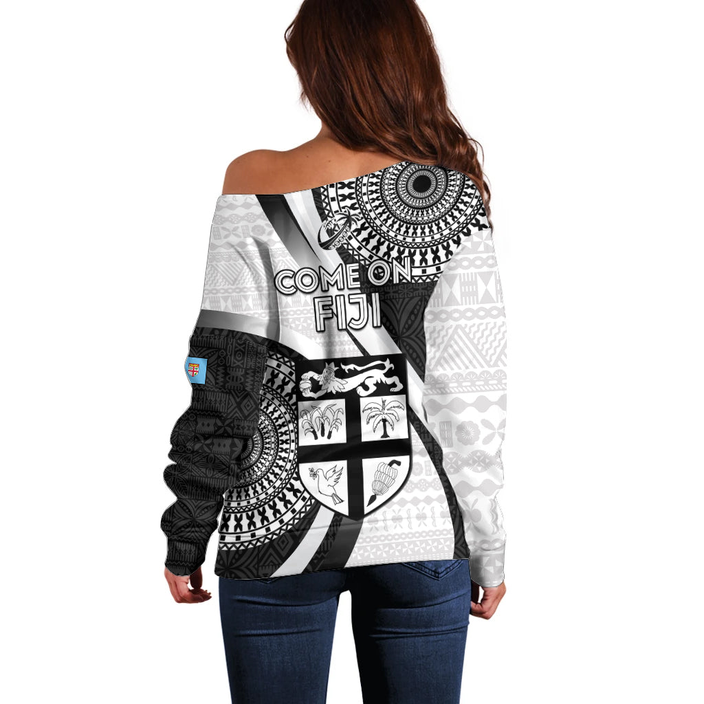 Fiji Rugby Sevens Off Shoulder Sweater Fijian 7s Tapa Polynesian Blue Ver.02 LT13 main image 0