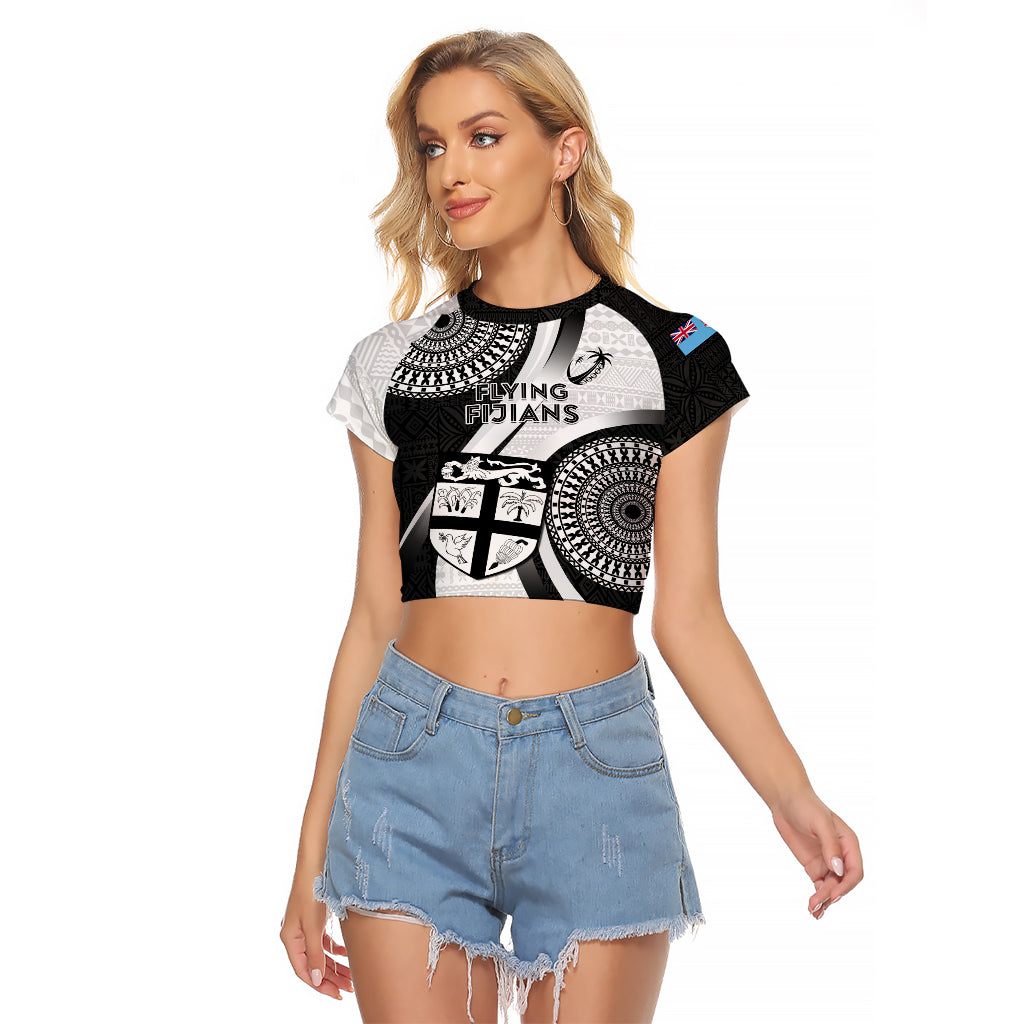 Fiji Rugby Raglan Cropped T Shirt World Cup 2023 Go Champions Fijian Tapa Black Version LT14 Female Black - Polynesian Pride