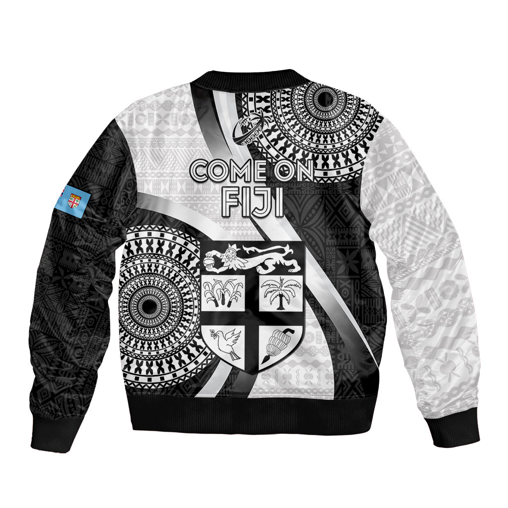 Fiji Rugby Sleeve Zip Bomber Jacket World Cup 2023 Go Champions Fijian Tapa Black Version LT14 - Polynesian Pride