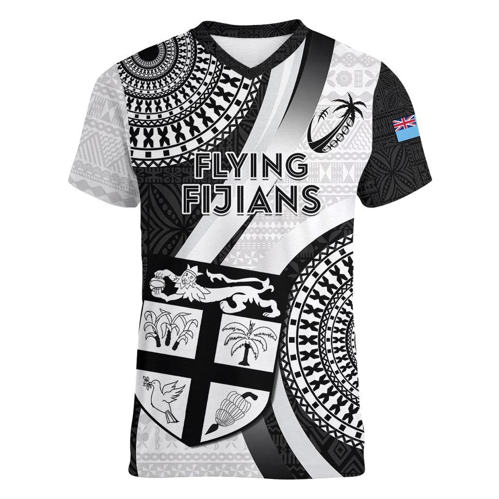 Custom Fiji Rugby Women V Neck T Shirt World Cup 2023 Go Champions Fijian Tapa Black Version LT14 Female Black - Polynesian Pride
