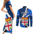 Fiji Rugby Couples Matching Short Sleeve Bodycon Dress and Long Sleeve Button Shirts World Cup 2023 Go Champions Fijian Tapa Blue Version LT14 - Polynesian Pride