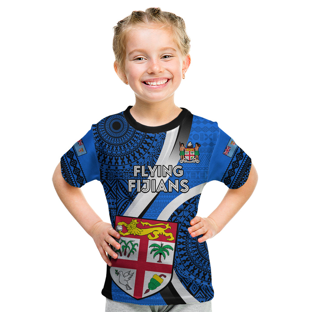 Fiji Rugby Kid T Shirt World Cup 2023 Go Champions Fijian Tapa Blue Version LT14 Blue - Polynesian Pride