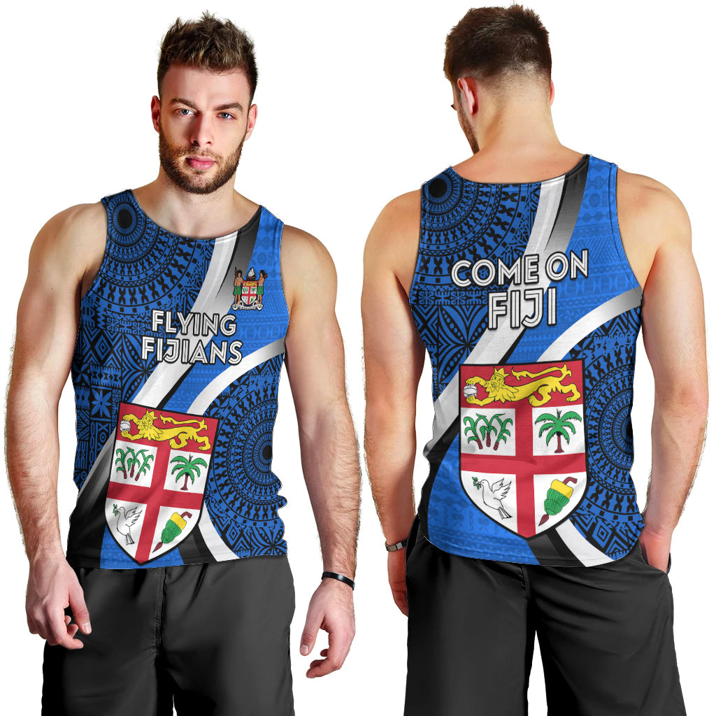 Fiji Rugby Men Tank Top World Cup 2023 Go Champions Fijian Tapa Blue Version LT14 - Polynesian Pride