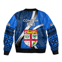 Fiji Rugby Sleeve Zip Bomber Jacket World Cup 2023 Go Champions Fijian Tapa Blue Version LT14 - Polynesian Pride