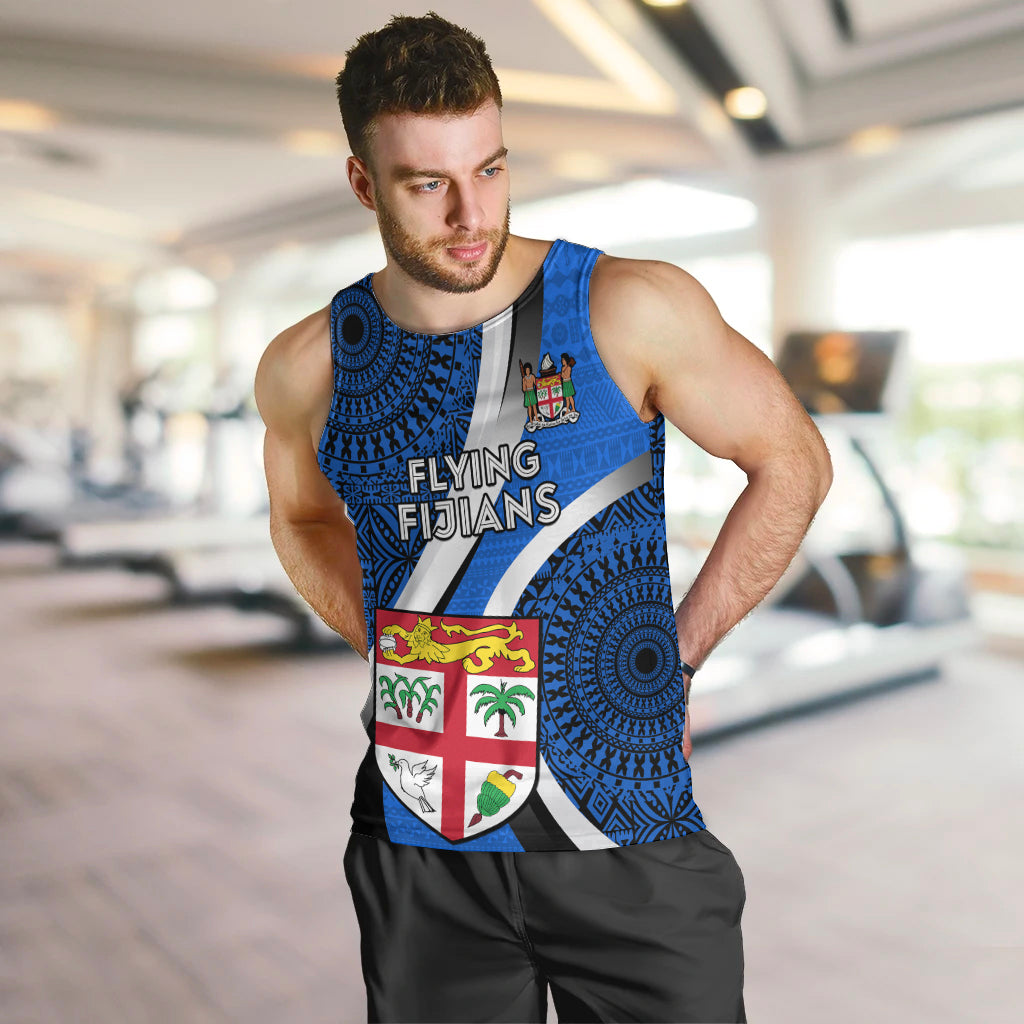 Custom Fiji Rugby Men Tank Top World Cup 2023 Go Champions Fijian Tapa Blue Version LT14 - Polynesian Pride