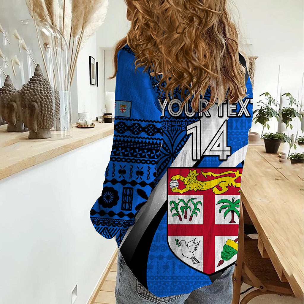 Custom Fiji Rugby Women Casual Shirt World Cup 2023 Go Champions Fijian Tapa Blue Version LT14 - Polynesian Pride