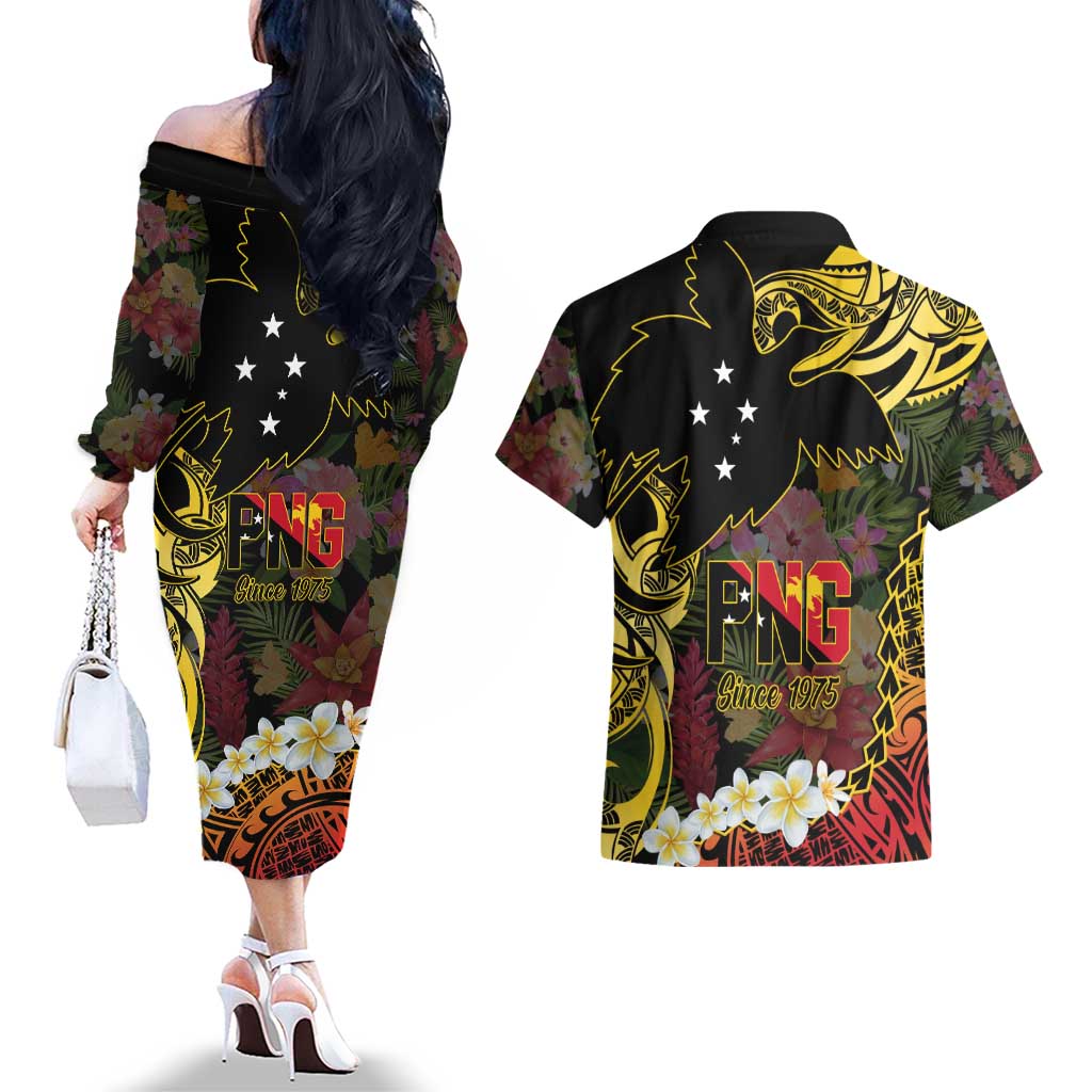 Papua New Guinea 50th Independence Anniversary Couples Matching Off The Shoulder Long Sleeve Dress and Hawaiian Shirt Independen Stet bilong Papua Niu Gini LT14
